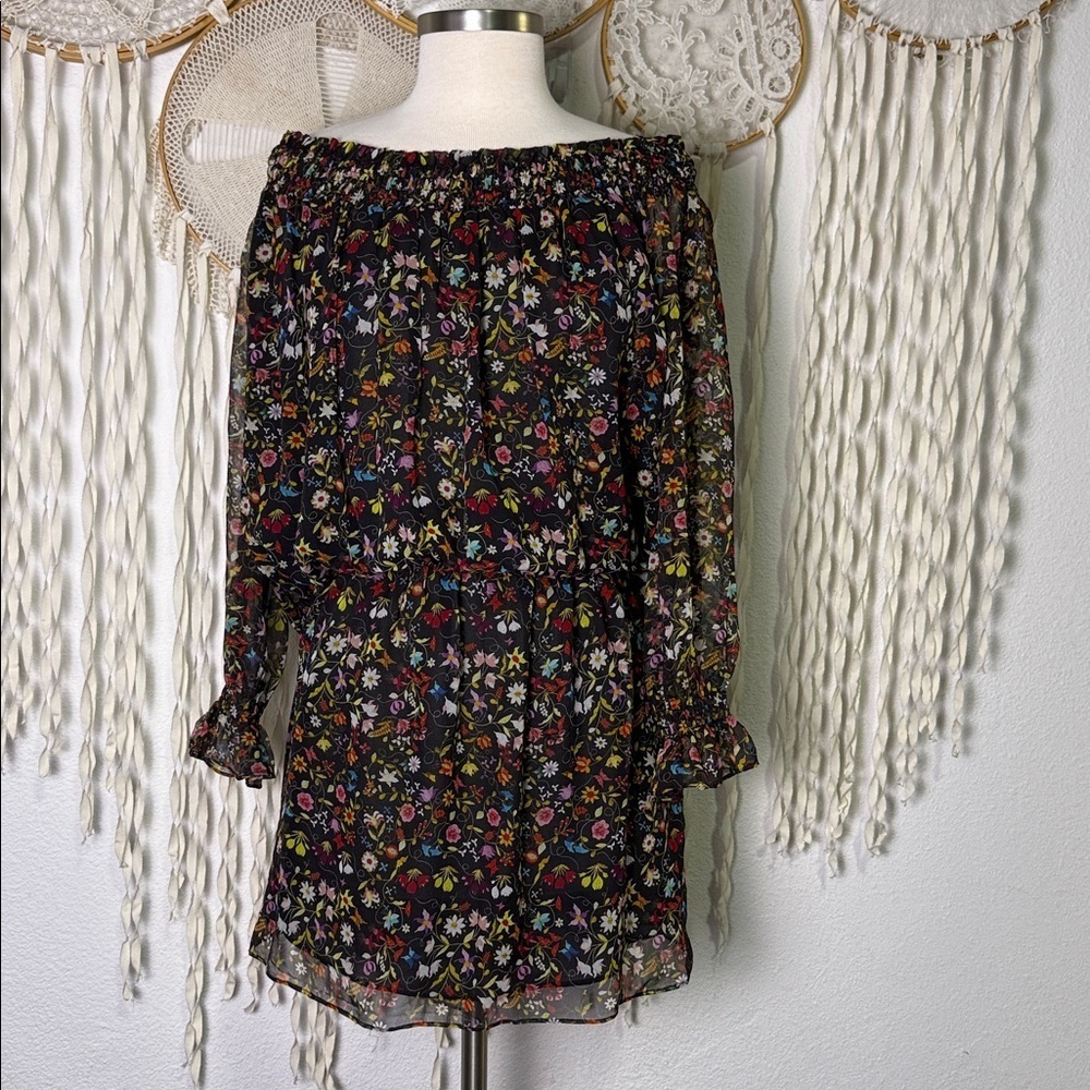 Sundance Silk Off The Shoulder Quarter Sleeve Floral Mini Dress Size S/M